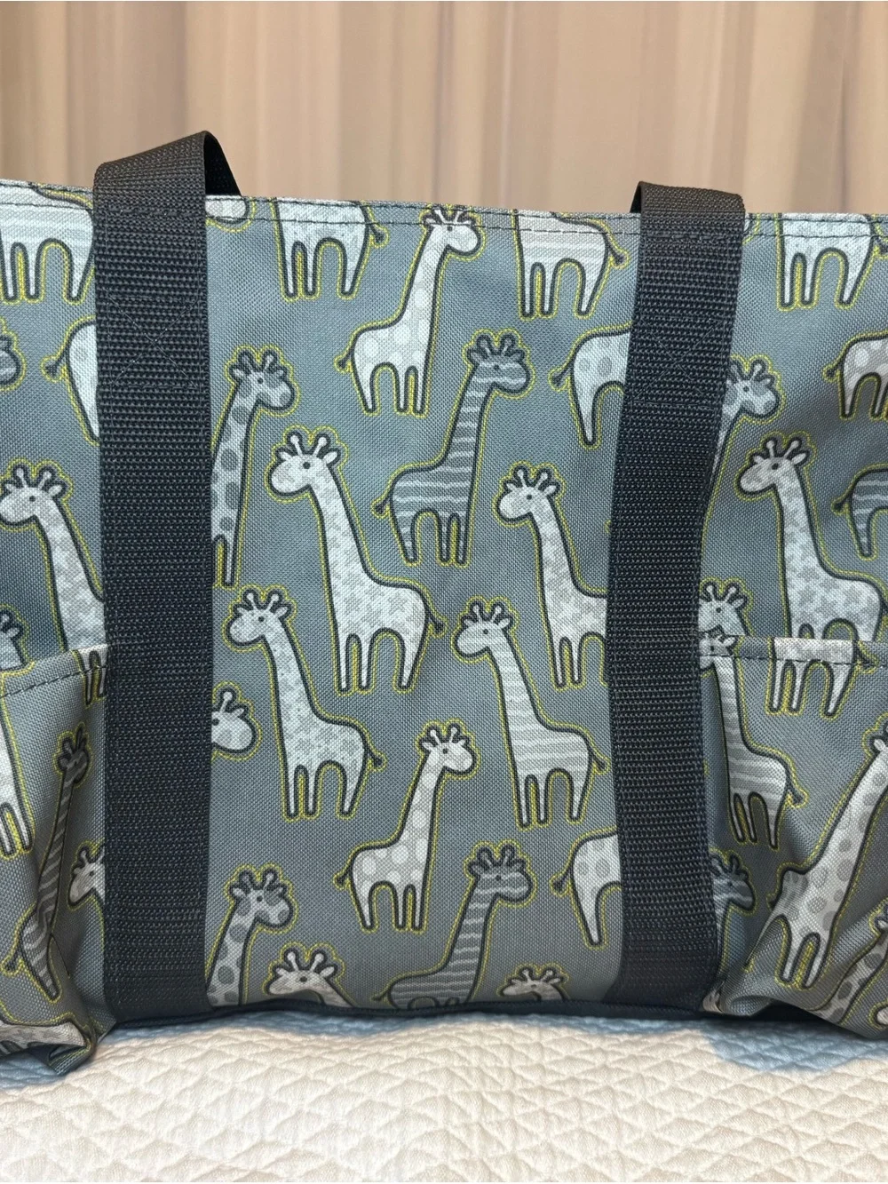 Thirty-One Zip-Top Organizing Utility Tote Go-Go Giraffe Gray Retired Print